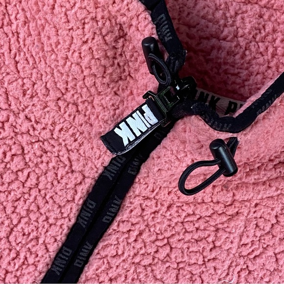PINK Cozy Fleece Women L Pink Zip Drawstring Mock Neck Front Pocket Warm Outdoor - Picture 3 of 7